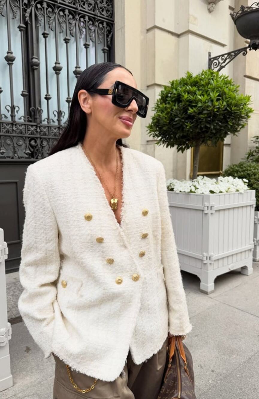 Zara Ecru Double Beasted Tweed Blazer Jacket Blogger Fav Formal Business Europe